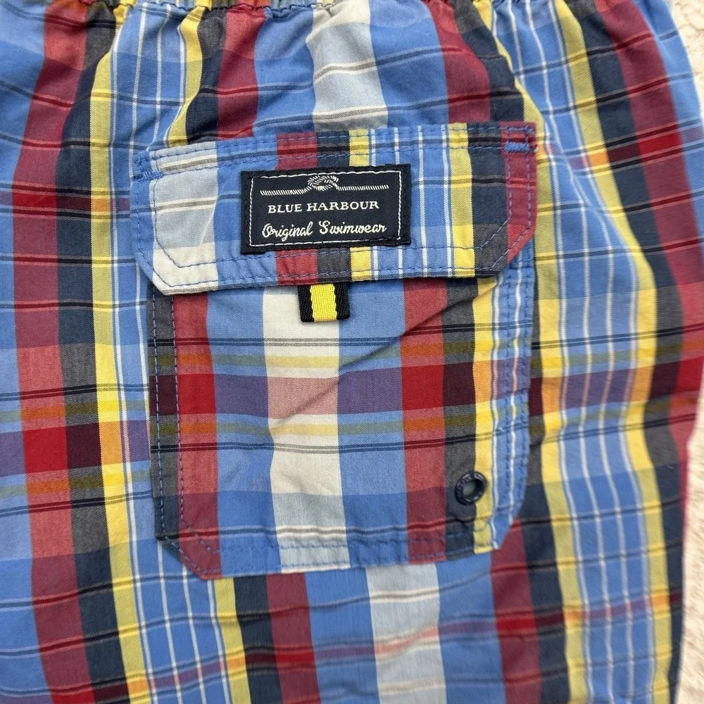 Blue Harbour Swim Trunks Mens XL (39-41) Red Plaid Lined 6.5